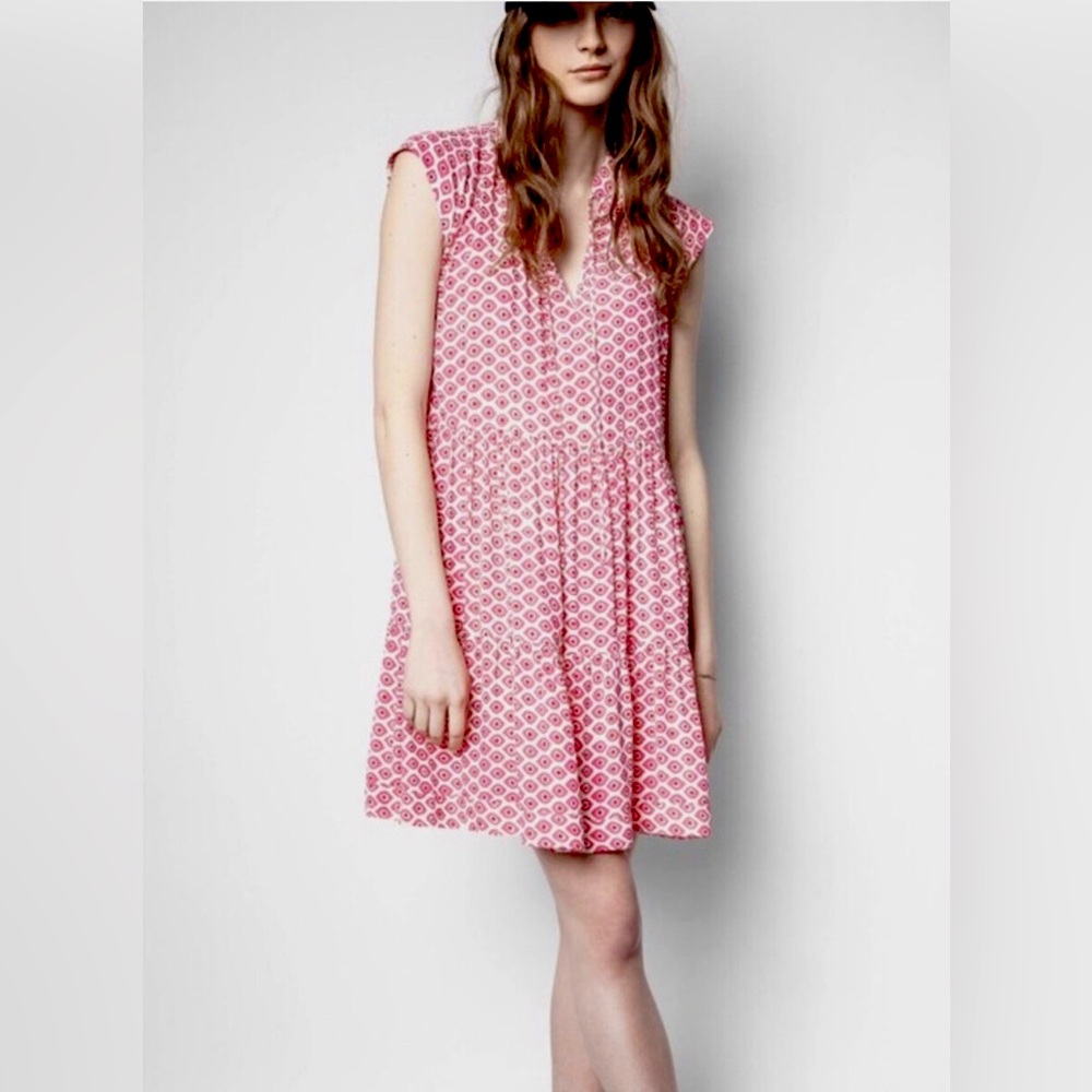 Zadig & Voltaire Rito Eyes Minidress.  Pink and cream.  Size Medium. NWT.